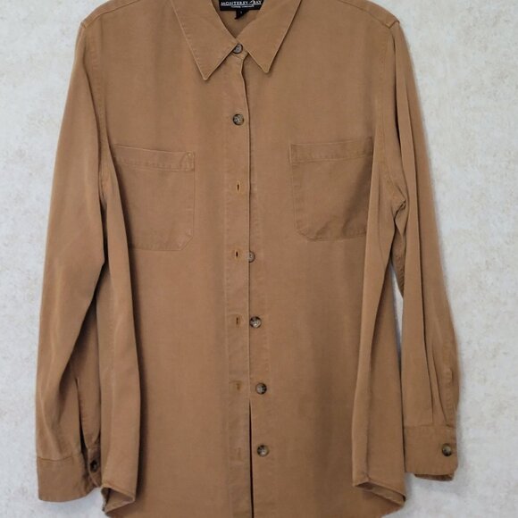 Brown Long Sleeve Womens Button Shirt Monterey Bay Size L - Picture 1 of 15